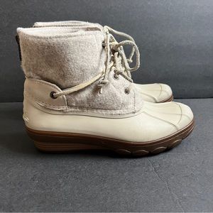 Sperry Top-Sider Womens Saltwater Wedge Tide Duck Boots Ivory Lace Up 6